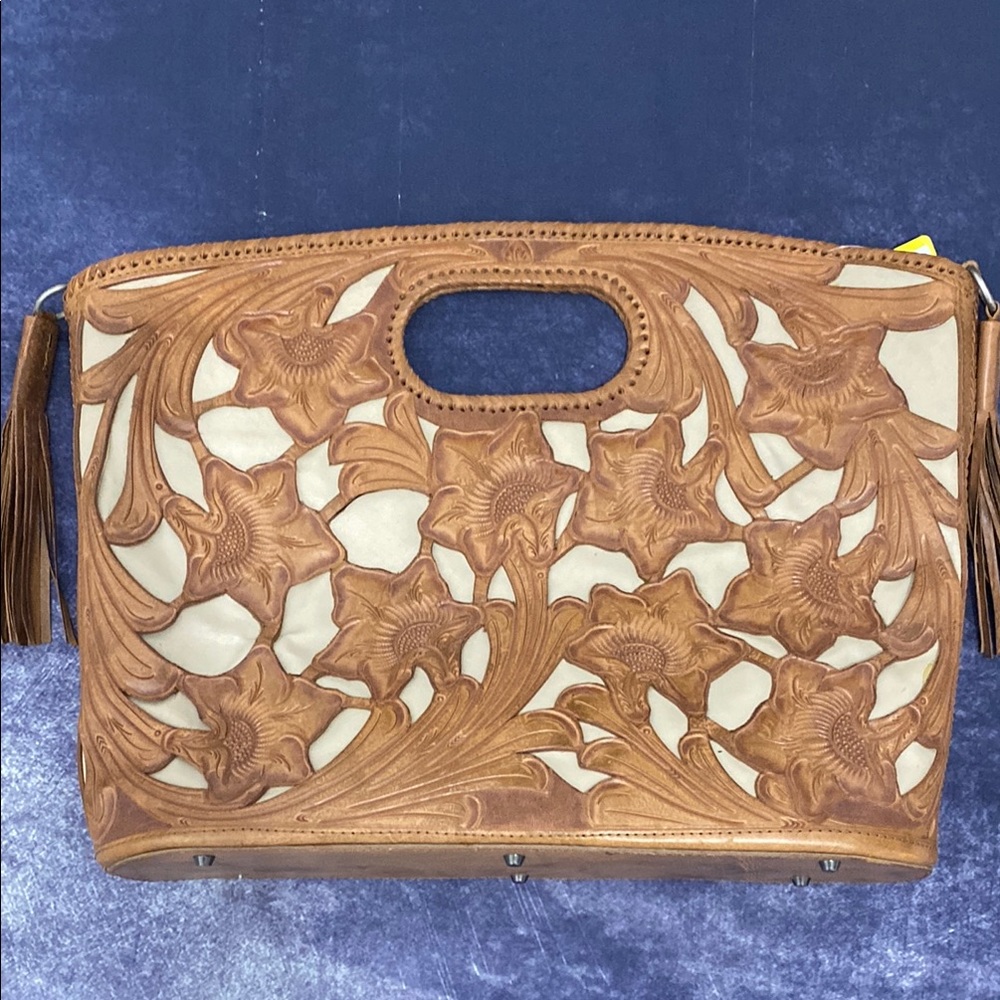 Floral Cutout Tan and Cream Clutch